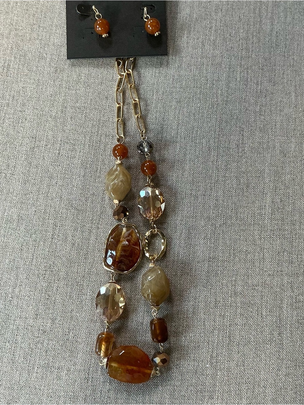 Beautiful Gold-Tone Brown Beaded Statement Necklace & Earring - Good Morning USA